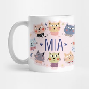 Mia name with cartoon cats Mug